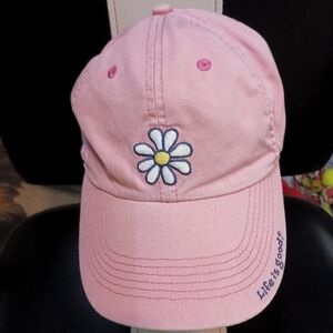 Pink Life is Good Baseball Cap with Daisy Embroidery Adjustable